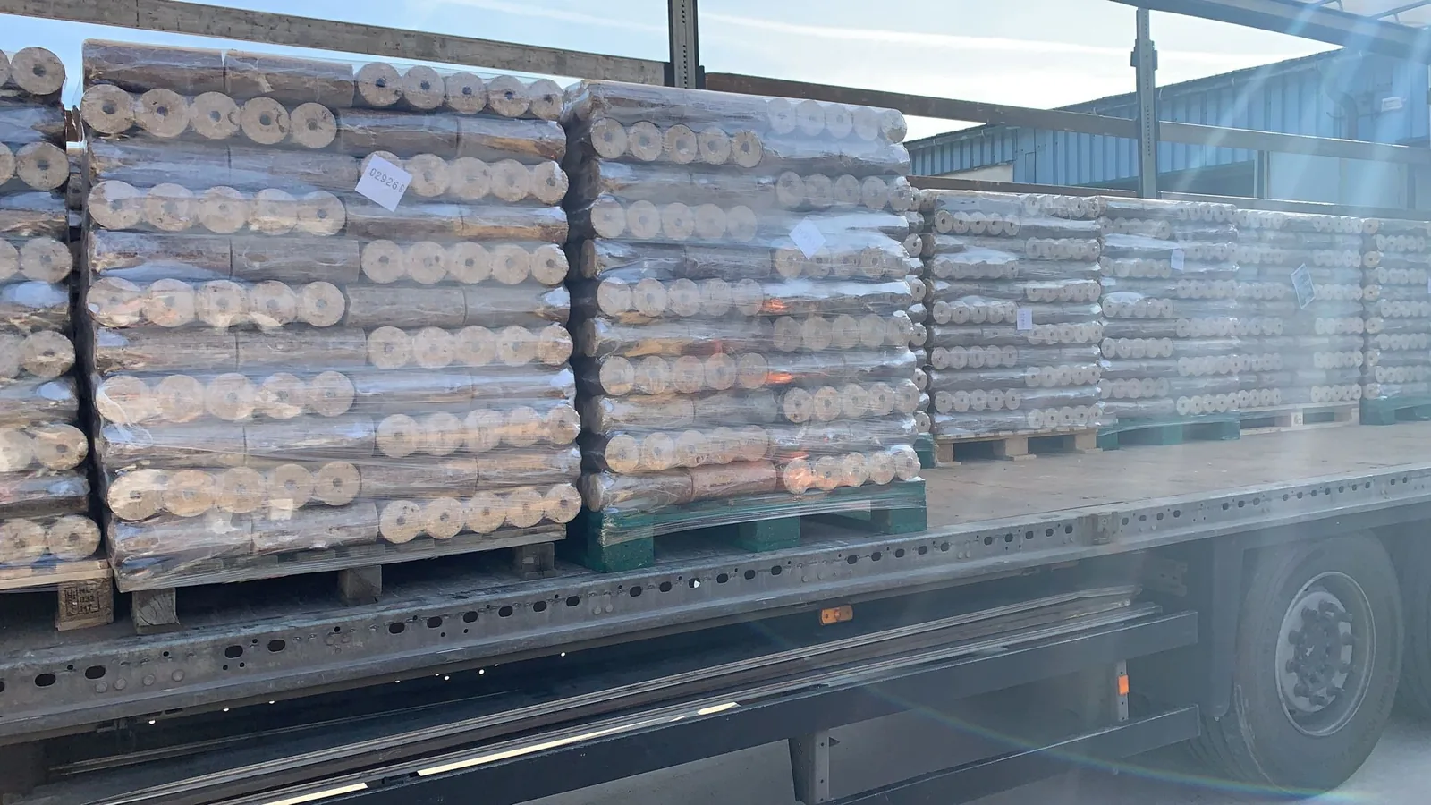 Packaged round timber products prepared for transport